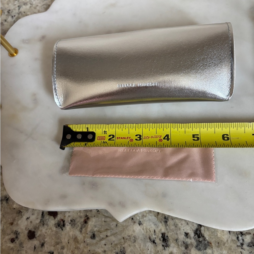Rebecca Minkoff Silver Hard Case Glass Sunglasses Case with Cleaner cloth - Picture 3 of 6